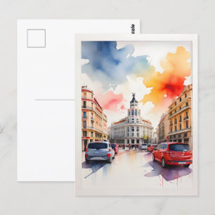 Madrid watercolor art postcard