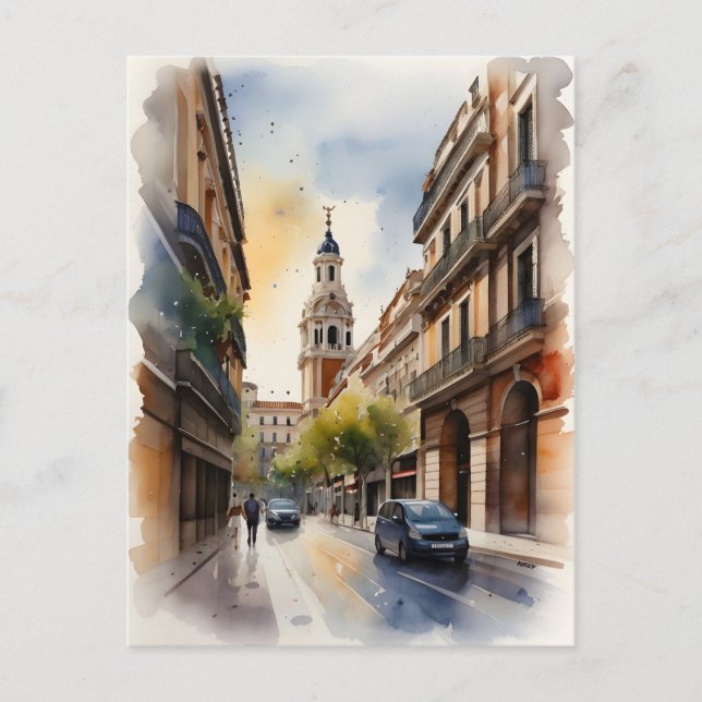 Madrid watercolor art postcard (Front)