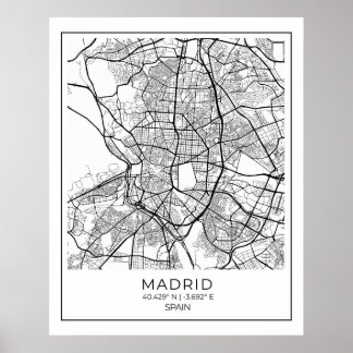 Madrid White Map Poster - Madrid Wall Art Decor