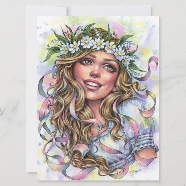 Mae Beltane Spring Maypole Dancer Girl Art Card (Front)