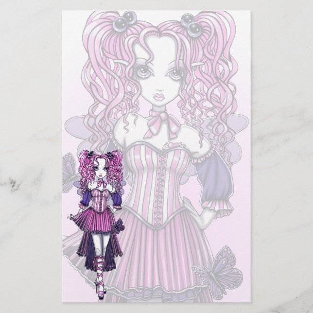 "Maegan" Pink Valentine Fairy Art Stationery (Front)