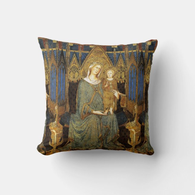 MAESTA,VIRGIN AND CHILD,Blue Gold Yellow Christmas Cushion (Front)