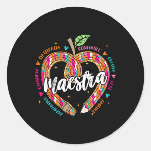 Maestra Pencil Spanish Teacher Bilingual 100 Days  Classic Round Sticker