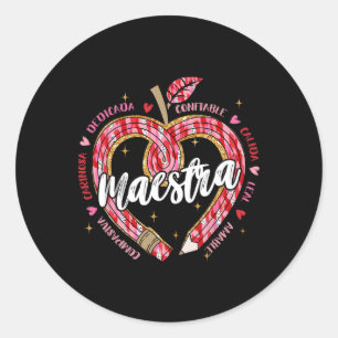 Maestra Pencil Spanish Teacher Bilingual Valentine Classic Round Sticker
