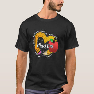 Maestra Word With Pencil Heart Spanish ESL Bilingu T-Shirt