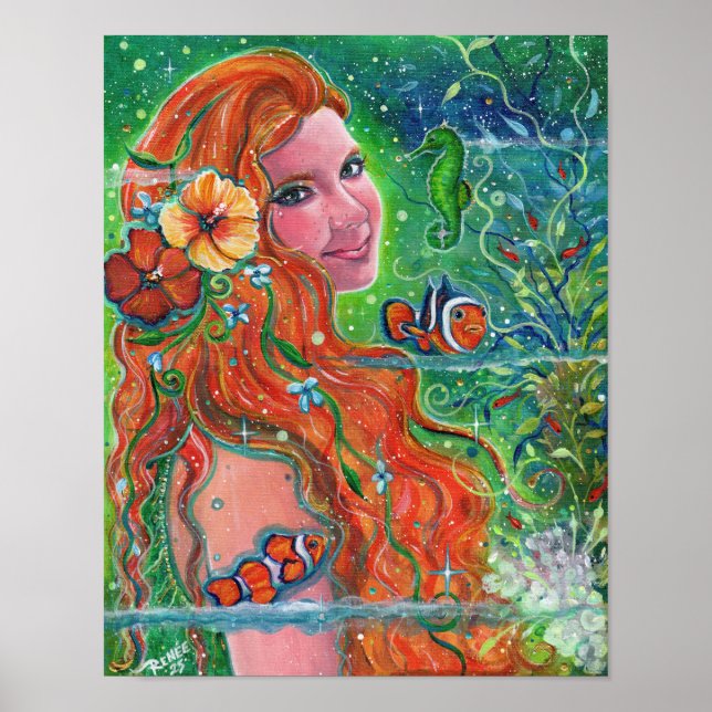 Maev Mermaid clownfish art by Renee Lavoie   Poster (Front)