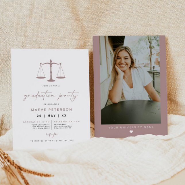 MAEVE Rose Gold Law School Paralegal Graduation Invitation (Creator Uploaded)