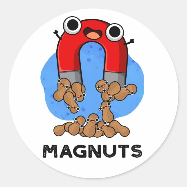 Mag-nuts Funny Magnet Pun  Classic Round Sticker (Front)