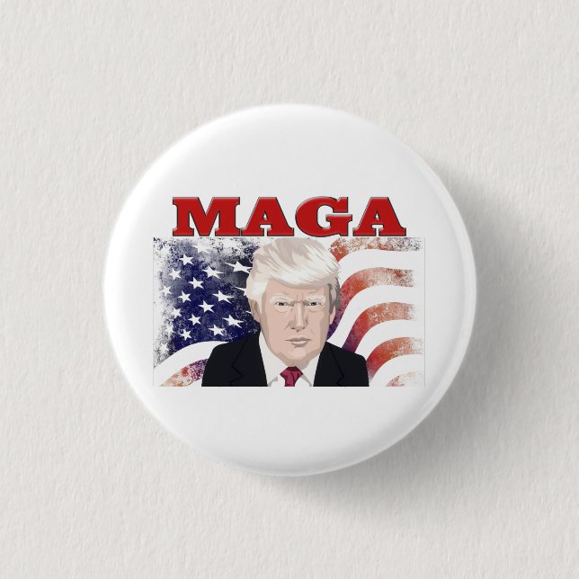 MAGA American Flag Trump red text 3 Cm Round Badge (Front)