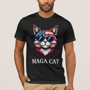 MAGA Cat President Trump American Flag Patriotic T-Shirt