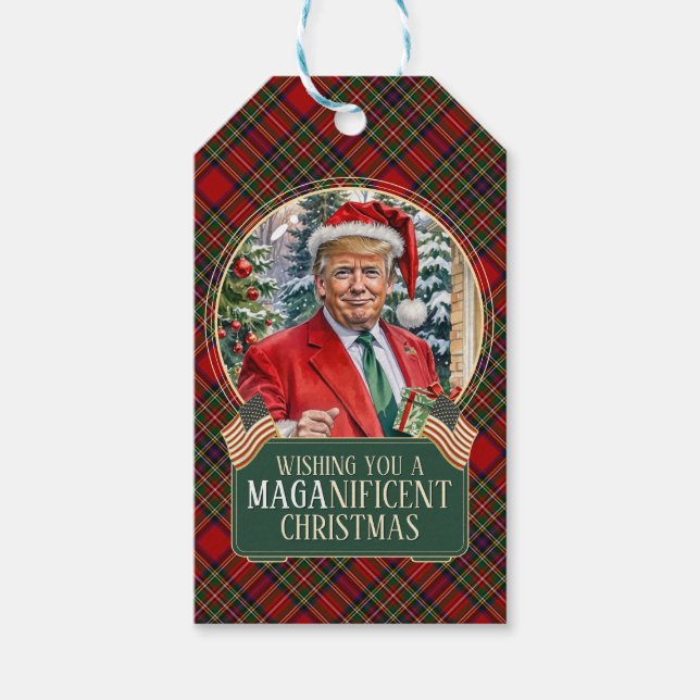 MAGA Christmas Tartan Plaid Trump Gift Tag  (Front)