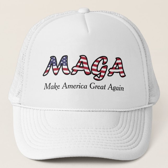 MAGA Make America Great Again US Flag Trucker Hat (Front)