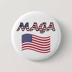MAGA with US Flag Red White and Blue 6 Cm Round Badge