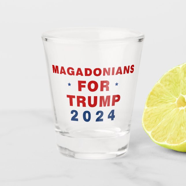 Magadonians For Trump 2024 Red Blue Shot Glass (Front)