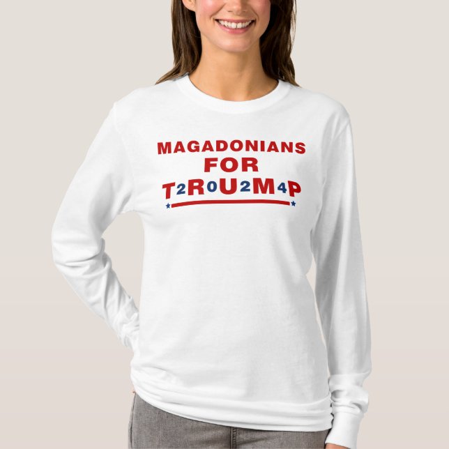Magadonians For Trump 2024 Red Blue Star T-Shirt (Front)