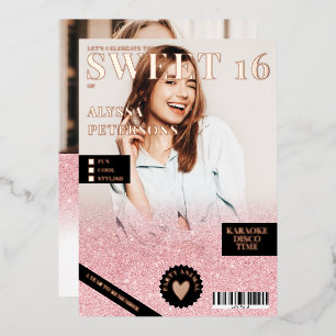 Magazine 2 photos pink rose gold glitter Sweet 16