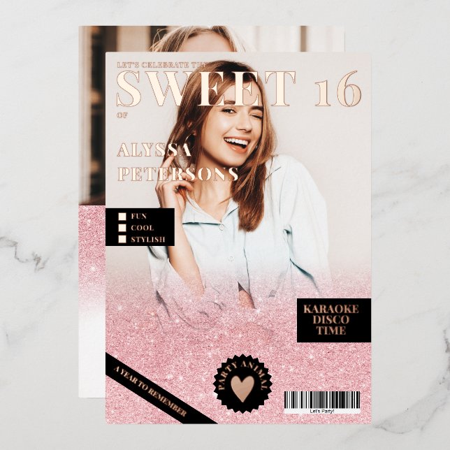 Magazine 2 photos pink rose gold glitter Sweet 16 (Front/Back)