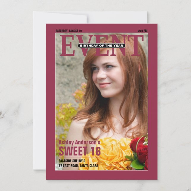 Magazine Birthday of the Year Photo Sweet 16 Invitation (Front)