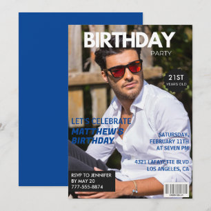 Magazine Cover 21st Birthday Invite – Navy Men’s