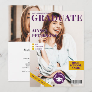 Magazine cover 2 photos purple trendy graduation announcement