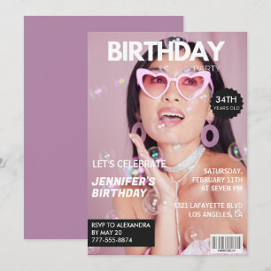 Magazine Cover 34th Birthday Invite Purple Photo