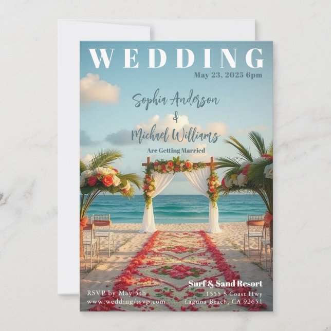 Magazine Cover Beach Wedding Invitation (Front)