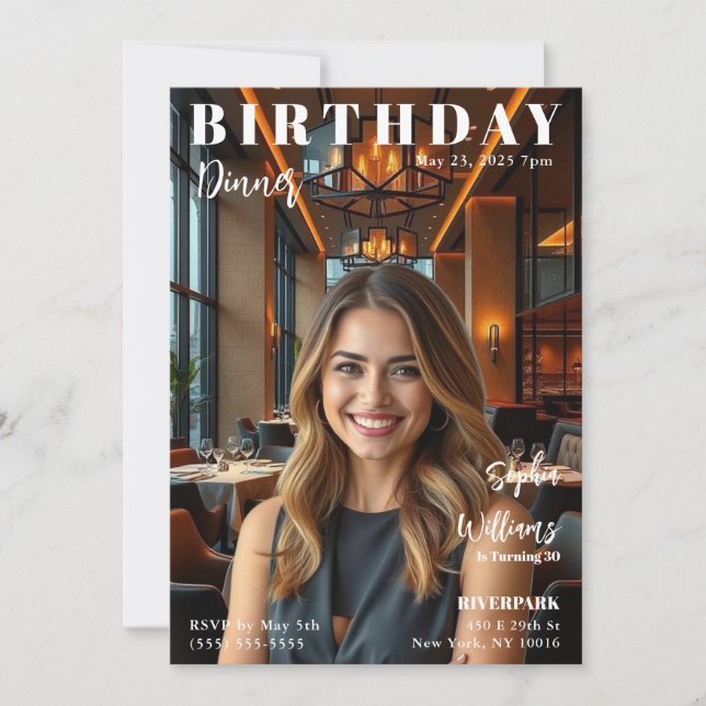 Magazine Cover Birthday Dinner Invitation (Front)