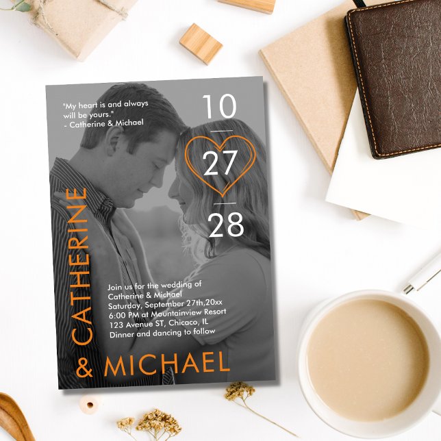 Magazine Cover Dark Photo Modern Minimalist Orange Invitation (Creator Uploaded)