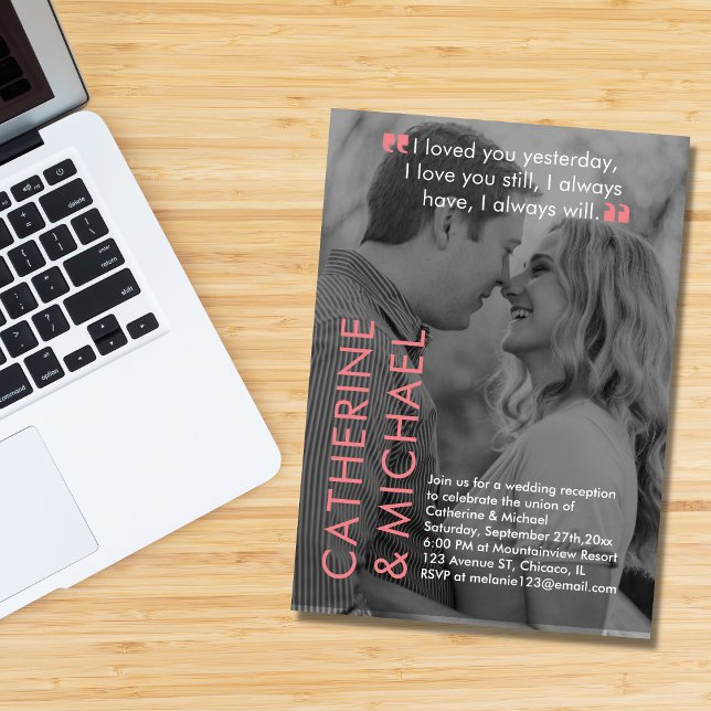 Magazine Cover Dark Photo Modern Minimalist Pink Invitation (Creator Uploaded)