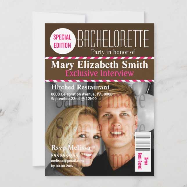 Magazine cover DIY photo headings pink brown mod Invitation (Front)