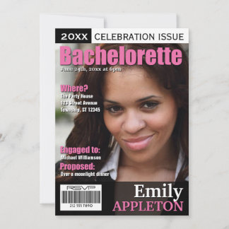 Magazine Cover Fuchsia Bachelorette Invitations