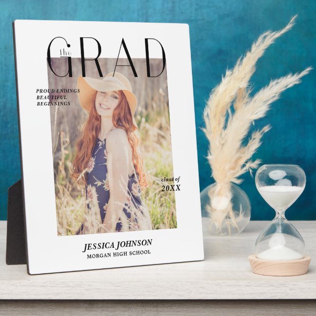 Magazine Cover Graduation Announcement Photo Card Plaque (Side)