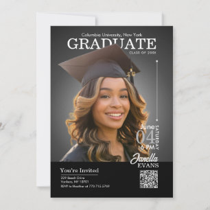 Magazine Cover Graduation Cap down Black Invitation