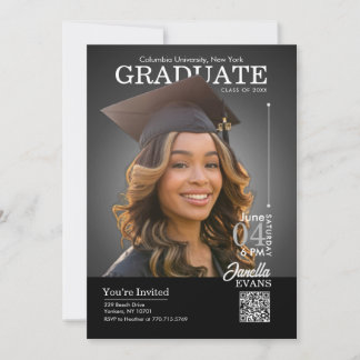 Magazine Cover Graduation Cap down Black Invitation