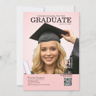 Magazine Cover Graduation Pink Invitation