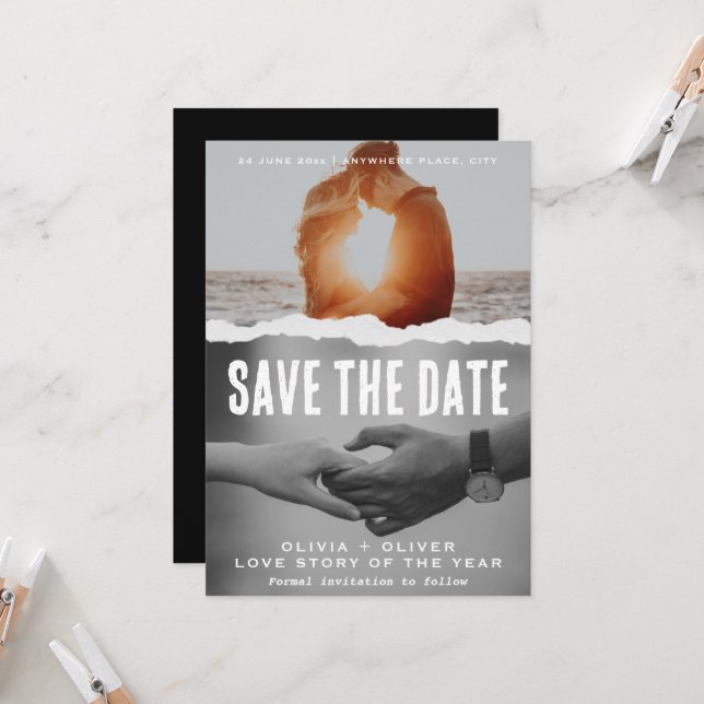 Magazine cover, movie poster wedding save the date invitation (Front/Back In Situ)