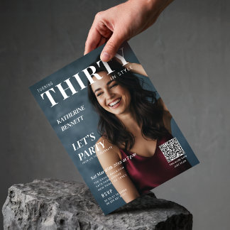 Magazine Cover Photo 30th Birthday Party QR Code Invitation