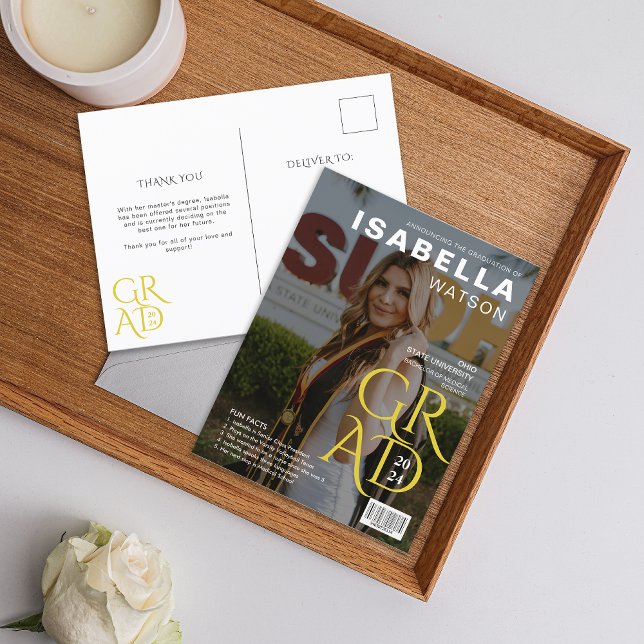Magazine Cover Photo Graduation Announcement Postcard (Magazine Cover Photo Graduation Announcement Postcard)