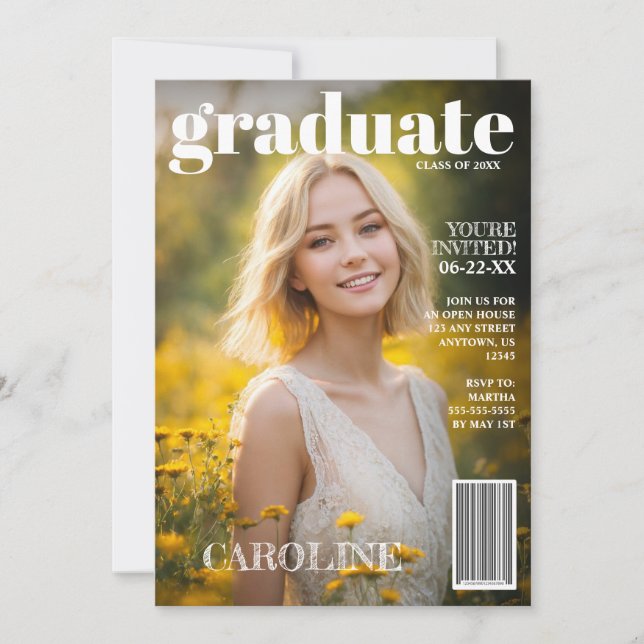 Magazine Cover Photo Graduation Invitation (Front)