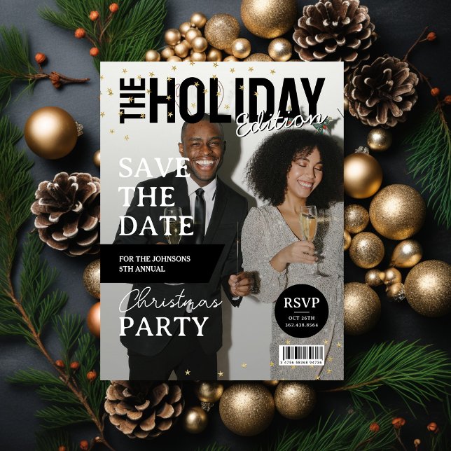 Magazine Cover Photo Xmas Party Save The Date Holiday Postcard (Creator Uploaded)