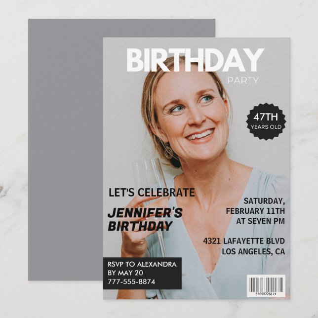 Magazine Cover Stylish for her Photo 47th birthday Invitation (Front/Back)