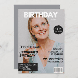 Magazine Cover Stylish for her Photo 48th birthday Invitation