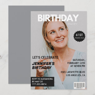 Magazine Cover Stylish for her Photo 61st birthday Invitation