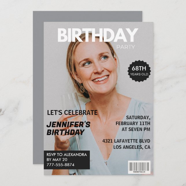 Magazine Cover Stylish for her Photo 68th birthday Invitation (Front/Back)
