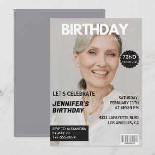 Magazine Cover Stylish for her Photo 72nd birthday Invitation