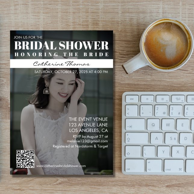 Magazine Cover Trendy Dark Photo Bridal Shower Invitation (Creator Uploaded)