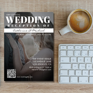 Magazine Cover Trendy Dark Photo QR Code Reception Invitation