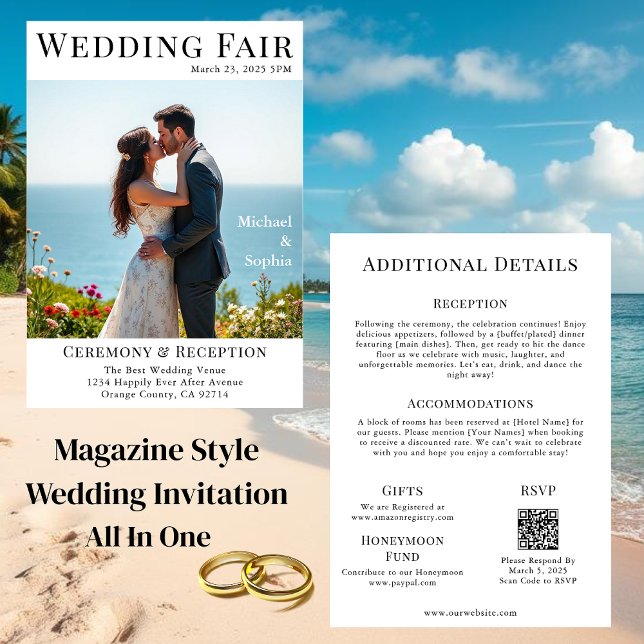 Magazine Cover Wedding at the Beach Invitation (Magazine Style
Wedding Invitation
All In One)