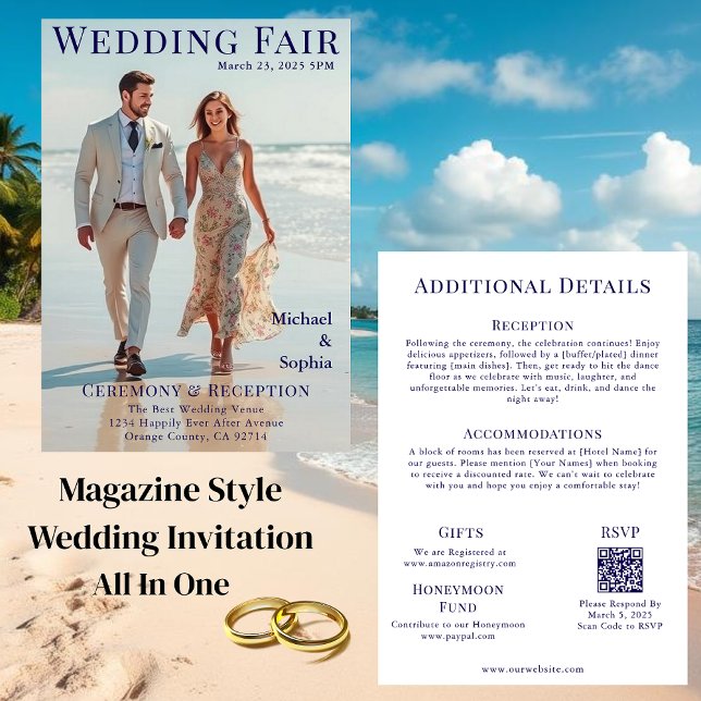 Magazine Cover Wedding on the Beach Invitation (Magazine Cover Wedding on the Beach Invitation (All in one))