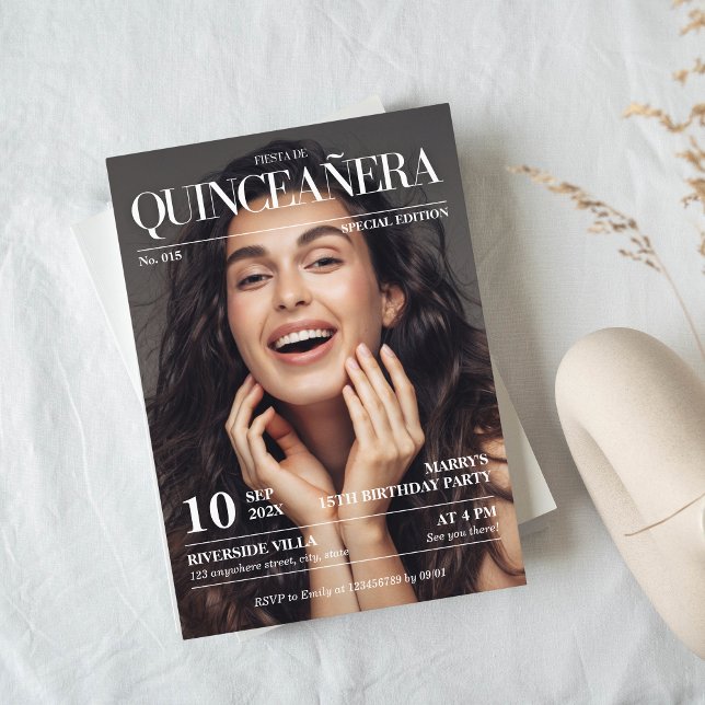 Magazine Editorial Newspaper quinceañera Photo Invitation (quinceañera invitation magazine cover)